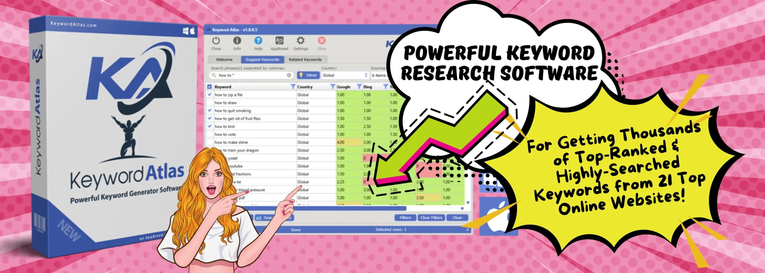 Powerful Keyword Research Software For Getting Thousands of Top-Ranked & Highly-Searched Keywords from 21 Top Online Websites!